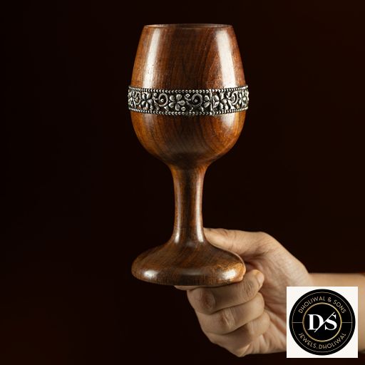 Handcrafted Silver Wooden Wine Goblet